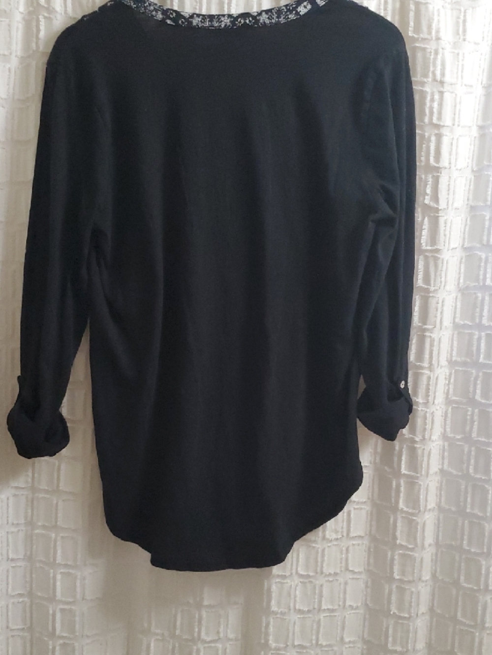 Lucky Brand Black Button-Front Blouse with Patterned Placket - Picture 12 of 16